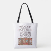 Dwaal vaak af, vraag altijd reiscitaat tote bag (Achterkant)