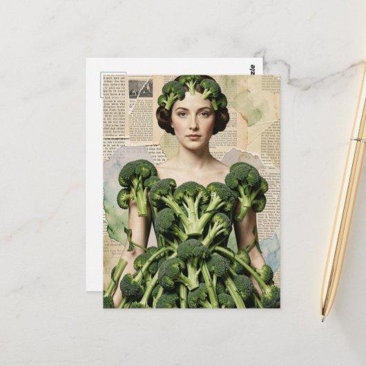 Dwaas Broccoli Jurk Vrouw Briefkaart (Voorkant / Achterkant in situ)