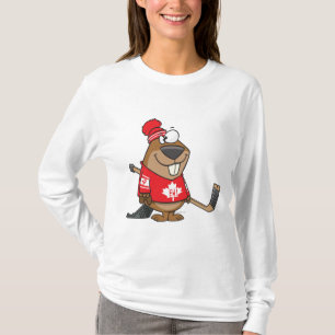 dwaas Canadese hockey bever cartoon T-shirt