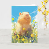 Dwaas Capybara Glimlach Kaart (Gele Bloem)