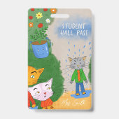 Dwaas Cartoon Kat Student Hall Pass Badge (Voorzijde)