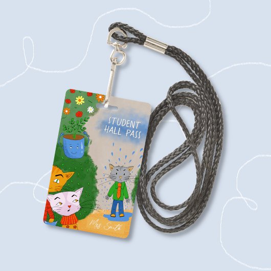 Dwaas Cartoon Kat Student Hall Pass Badge