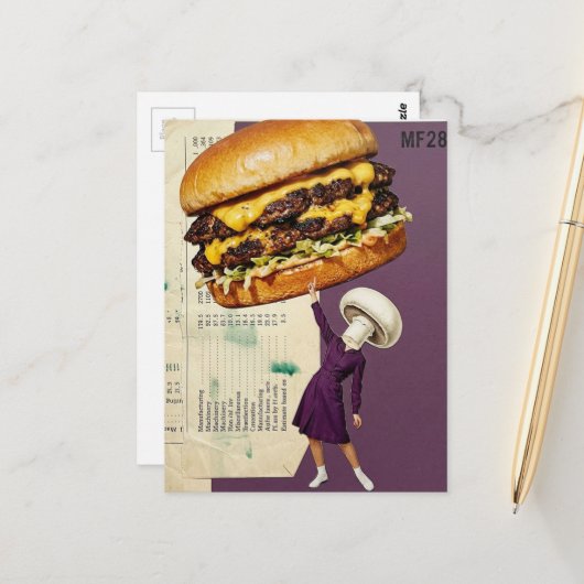 Dwaas Cheeseburger Paddenstoel Dames Collage Briefkaart (Voorkant / Achterkant in situ)