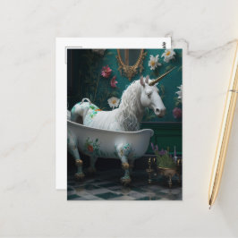 Dwaas door AI gegenereerde Eenhoorn in een badkuip Briefkaart
