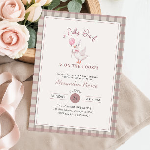 Dwaas eendje roze strik elegante geruite baby show kaart