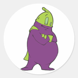 dwaas eierplant-superheldentekentekenfilmfiguur ronde sticker