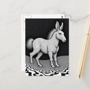 Dwaas Fantasie Konijn Paard Beestje Zwart en Wit Briefkaart
