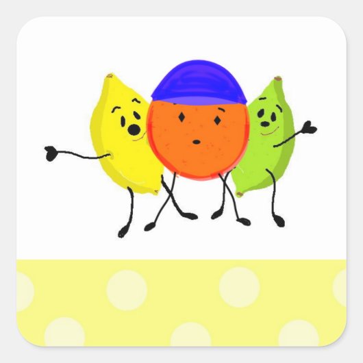 Dwaas Fruit Bende Vierkante Sticker (Voorkant)