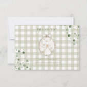 Dwaas Gans 1e Verjaardag Groen Gingham Bedankkaart (Voorkant)