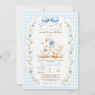 Dwaas Gans Baby Shower Uitnodiging Jongen Blauw