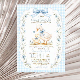 Dwaas Gans Baby Shower Uitnodiging Jongen Blauw