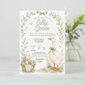 Dwaas Gans Babyshower Uitnodiging Saliegroen (Staand voorkant)