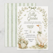 Dwaas Gans Babyshower Uitnodiging Saliegroen (Voorkant / Achterkant)