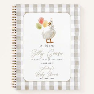 Dwaas Gans Beige Gingham Baby Shower Gastenboek Notitieboek