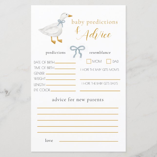 Dwaas Gans Blauw Gingham Baby Advies Voorspelling (Voorkant)