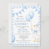 Dwaas Gans Blauw Gingham Baby Shower Uitnodiging (Voorkant)