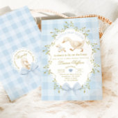 Dwaas Gans Blauw Gingham Jongens Babyfeest Kaart