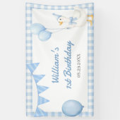 Dwaas Gans Blauw Gingham Jongens Verjaardag Spandoek (Verticaal)