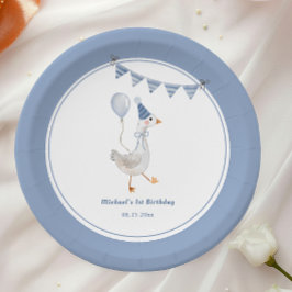 Dwaas Gans Blauw Jongens Verjaardagsfeestje Papieren Bordje