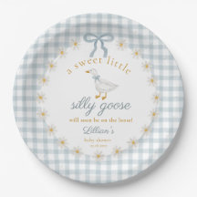 Dwaas Gans Blauw Lint Geruite Baby Shower