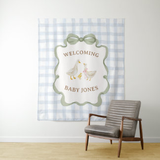 Dwaas Gans Blauwe Baby Shower Banner Wandkleed