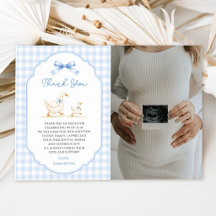 Dwaas Gans Blauwe Gingham Eend Baby Shower Foto