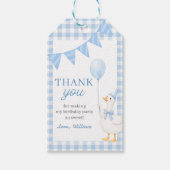 Dwaas Gans Blauwe Gingham Jongens Verjaardag Cadea Cadeaulabel (Voorkant)