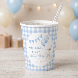 Dwaas Gans Blauwe Gingham Jongens Verjaardag Papie Papieren Bekers