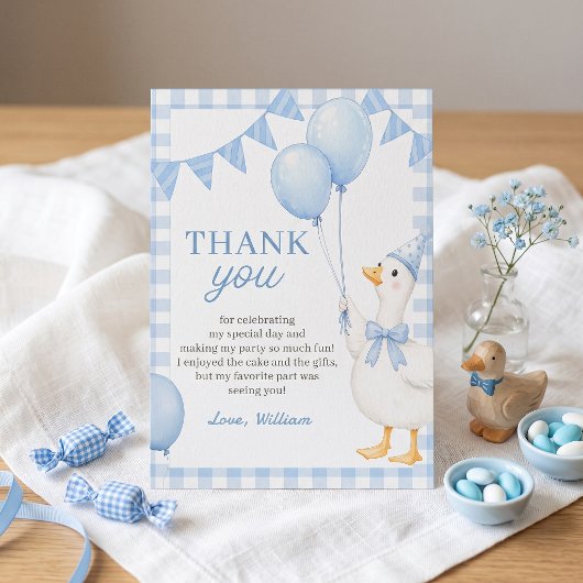 Dwaas Gans blauwe Gingham Verjaardag Bedankt Kaart