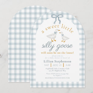 Dwaas Gans Blauwe Strik Eend Gingham Baby Shower B Kaart