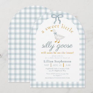 Dwaas Gans Blauwe Strik Eend Gingham Baby Shower B Kaart