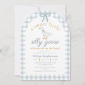 Dwaas Gans Blauwe Strik Eend Gingham Baby Shower B Kaart (Voorkant)