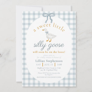 Dwaas Gans Blauwe Strik Eend Gingham Baby Shower Kaart