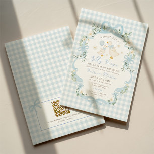 Dwaas Gans Blauwe Strik Jongens Baby Shower QR Cod Kaart