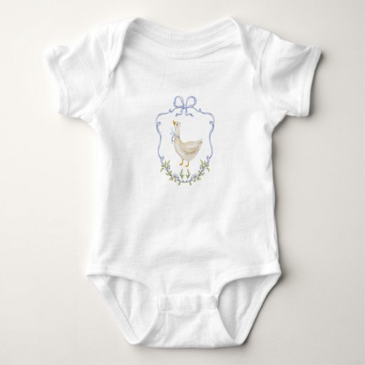 Dwaas Gans Blauwe strik Wapenschild Baby shower Romper (Voorkant)