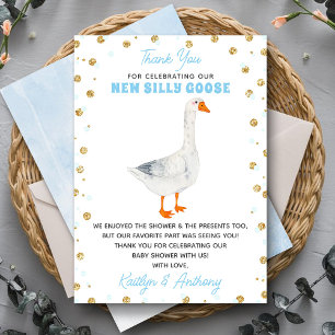 Dwaas Gans Blauwe Waterverf Jongens Baby Shower Bedankkaart
