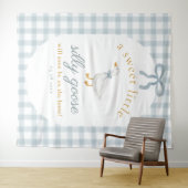 Dwaas Gans Eend Blauw Gingham Baby Shower Achtergr Wandkleed (In Situ (horizontaal))