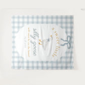 Dwaas Gans Eend Blauw Gingham Baby Shower Achtergr Wandkleed (Voorkant (horizontaal))