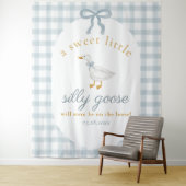 Dwaas Gans Eend Blauw Gingham Baby Shower Achtergr Wandkleed (In situ)