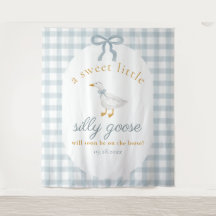 Dwaas Gans Eend Blauw Gingham Baby Shower Achtergr