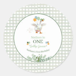 Dwaas Gans Eerste Verjaardag Groen Ronde Sticker