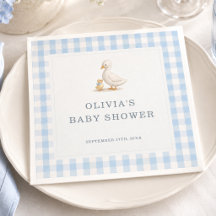 Dwaas Gans Geruite Blauwe Jongens Baby Shower Fees