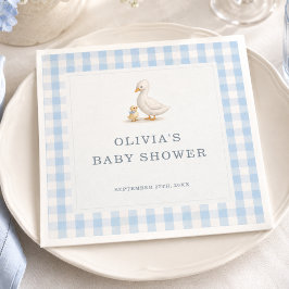 Dwaas Gans Geruite Blauwe Jongens Baby Shower Fees Servet