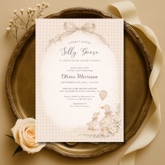 Dwaas Gans Gingham Baby Shower  Kaart
