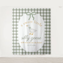 Dwaas Gans Groen Gingham Baby Shower Achtergrond