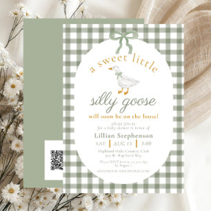 Dwaas Gans Groen Gingham Baby Shower QR Code Kaart