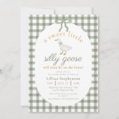 Dwaas Gans Groen Gingham Baby Shower QR Code Kaart (Voorkant)