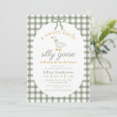 Dwaas Gans Groen Gingham Baby Shower QR Code Kaart (Staand voorkant)