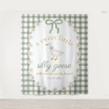 Dwaas Gans Groen Gingham Cottagecore Babyfeest 