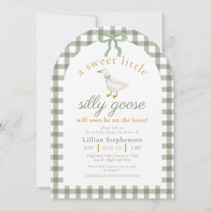 Dwaas Gans Groen Gingham Strik Baby Shower Boog Kaart